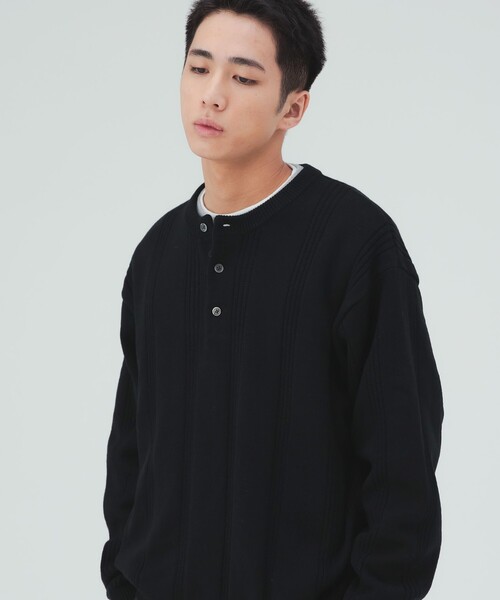 BEAMS HEART（ビームスハート）の「針抜き ヘンリーネック ニット（ニット/セーター・メンズ・ブラウン/ブラック・SMALL/MEDIUM/LARGE）」の11枚目の写真