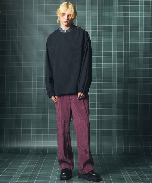 MAISON SPECIAL(メゾンスペシャル)の「《UNISEX》ドレープフィブリルプライムワイドワンタックスラックス/Drape Fibrillated Prime-Wide One-tuck Slacks【MAISON SPECIAL/メゾンスペシャル】■セットアップ対応■(スラックス・メンズ・ネイビー/ブラック/パープル/グレイッシュベージュ・0/1/2)」の16枚目の写真