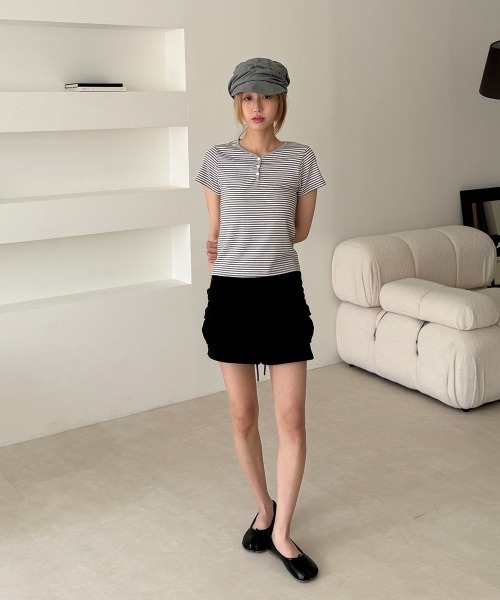 4INT.(フォイント)の「ボーダー ヘンリーネック 配色 半袖 Tシャツ(Tシャツ/カットソー・レディース・ライトブルー/グレー/ミント・FREE)」の11枚目の写真