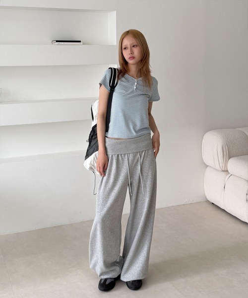 4INT.(フォイント)の「ボーダー ヘンリーネック 配色 半袖 Tシャツ(Tシャツ/カットソー・レディース・ライトブルー/グレー/ミント・FREE)」の22枚目の写真