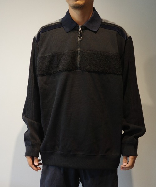 TOGA(トーガ)の「TOGA VIRILIS Double jersey half-zip pullover(Tシャツ/カットソー・メンズ・ネイビー/オフホワイト・46/48)」の1枚目の写真