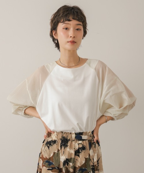 Bou Jeloud(ブージュルード)の「ホイップスリーブカットソー(Tシャツ/カットソー・レディース・ブラウン/オフホワイト/ブラック・FREE)」の4枚目の写真