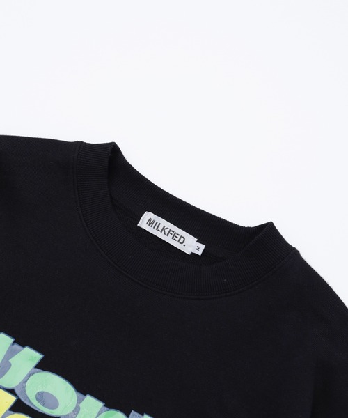 MILKFED.（ミルクフェド）の「THREE-TIERED LOGO CLEAR PRINT SHORT CREW SWEAT（スウェット・レディース・ライトブルー/ブラック/オフホワイト・S/M）」の8枚目の写真