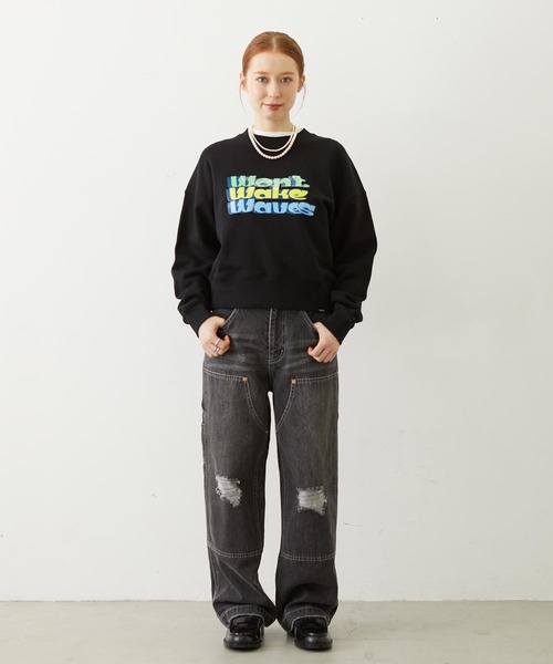 MILKFED.（ミルクフェド）の「THREE-TIERED LOGO CLEAR PRINT SHORT CREW SWEAT（スウェット・レディース・ライトブルー/ブラック/オフホワイト・S/M）」の22枚目の写真