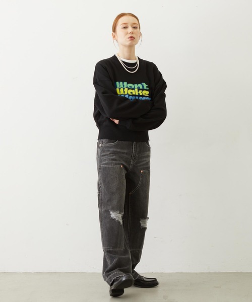 MILKFED.（ミルクフェド）の「THREE-TIERED LOGO CLEAR PRINT SHORT CREW SWEAT（スウェット・レディース・ライトブルー/ブラック/オフホワイト・S/M）」の17枚目の写真