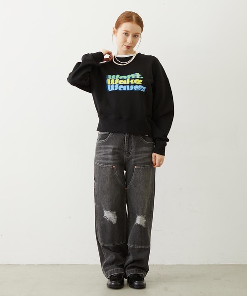 MILKFED.（ミルクフェド）の「THREE-TIERED LOGO CLEAR PRINT SHORT CREW SWEAT（スウェット・レディース・ライトブルー/ブラック/オフホワイト・S/M）」の12枚目の写真