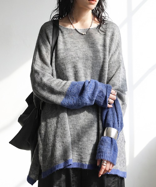 antiqua(アンティカ)の「ウール混 モヘアニット(ニット/セーター・レディース・ブルー/ブルー系その他/オレンジ/ブラック系その他/グレー系その他/ブラウン系その他/ダークグレー/ベージュ/ブラック/モスグリーン/ネイビー・ONESIZE)」の1枚目の写真