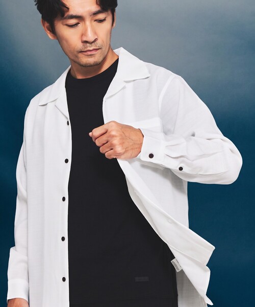 ABAHOUSE GRAY(アバハウスグレイ)の「【リネンライク】吸水速乾 オープンカラー 長袖シャツ(シャツ/ブラウス・メンズ・ホワイト/ブラック/オレンジ系その他/ライトベージュ・46/48/50)」の2枚目の写真