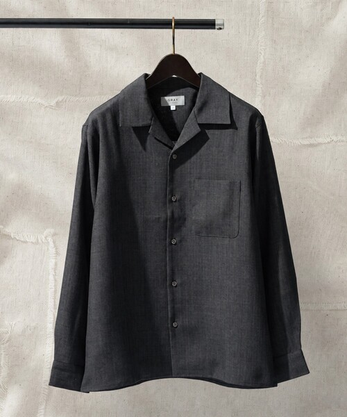 ABAHOUSE GRAY(アバハウスグレイ)の「【リネンライク】吸水速乾 オープンカラー 長袖シャツ(シャツ/ブラウス・メンズ・ホワイト/ブラック/オレンジ系その他/ライトベージュ・46/48/50)」の1枚目の写真