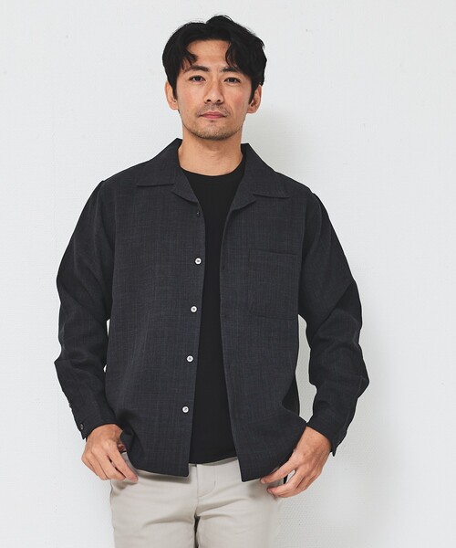 ABAHOUSE GRAY(アバハウスグレイ)の「【リネンライク】吸水速乾 オープンカラー 長袖シャツ(シャツ/ブラウス・メンズ・ホワイト/ブラック/オレンジ系その他/ライトベージュ・46/48/50)」の13枚目の写真