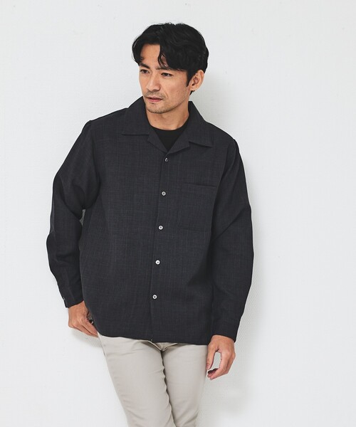 ABAHOUSE GRAY(アバハウスグレイ)の「【リネンライク】吸水速乾 オープンカラー 長袖シャツ(シャツ/ブラウス・メンズ・ホワイト/ブラック/オレンジ系その他/ライトベージュ・46/48/50)」の15枚目の写真