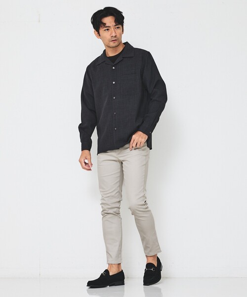 ABAHOUSE GRAY(アバハウスグレイ)の「【リネンライク】吸水速乾 オープンカラー 長袖シャツ(シャツ/ブラウス・メンズ・ホワイト/ブラック/オレンジ系その他/ライトベージュ・46/48/50)」の16枚目の写真