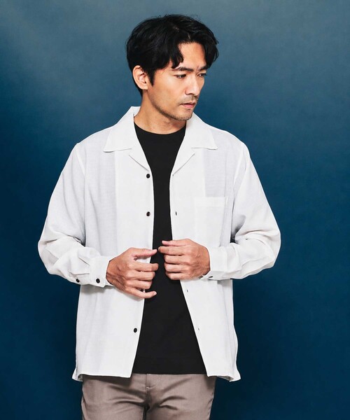 ABAHOUSE GRAY(アバハウスグレイ)の「【リネンライク】吸水速乾 オープンカラー 長袖シャツ(シャツ/ブラウス・メンズ・ホワイト/ブラック/オレンジ系その他/ライトベージュ・46/48/50)」の18枚目の写真