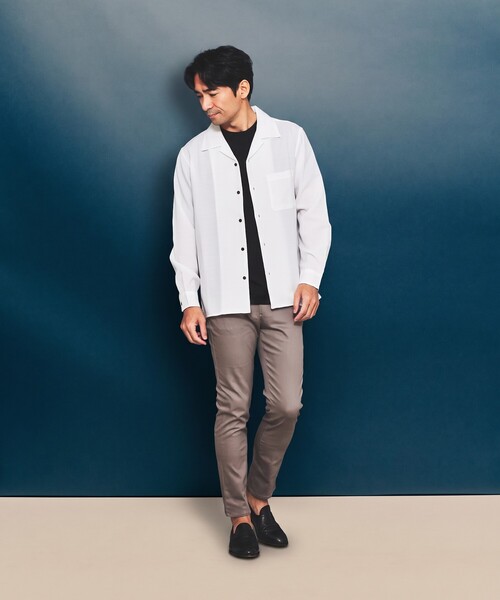 ABAHOUSE GRAY(アバハウスグレイ)の「【リネンライク】吸水速乾 オープンカラー 長袖シャツ(シャツ/ブラウス・メンズ・ホワイト/ブラック/オレンジ系その他/ライトベージュ・46/48/50)」の19枚目の写真