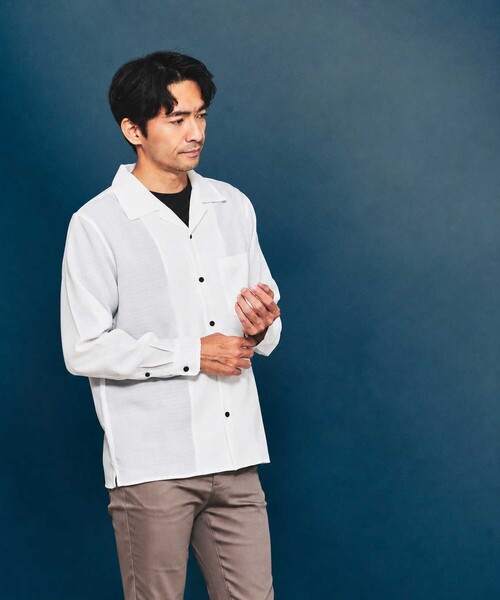 ABAHOUSE GRAY(アバハウスグレイ)の「【リネンライク】吸水速乾 オープンカラー 長袖シャツ(シャツ/ブラウス・メンズ・ホワイト/ブラック/オレンジ系その他/ライトベージュ・46/48/50)」の20枚目の写真