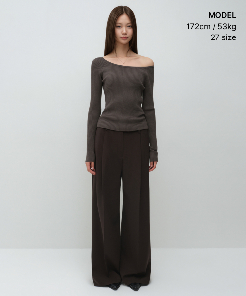 MUSINSA STANDARD WOMAN（ムシンサスタンダードウーマン）の「ウィメンズ ローウエスト ディープタック エクストラワイド ヒドゥンバンディング スラックス [ダークブラウン]（スラックス・レディース・その他・27/26/25/24/29/28/30）」の2枚目の写真
