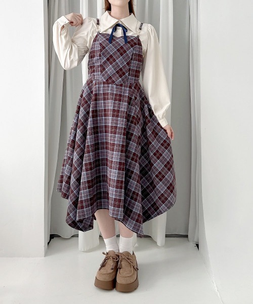 F i.n.t(フィント)の「ビット使いランダムヘムチェックキャミワンピース(ワンピース・レディース・ブルー系その他/ベージュ系その他・FREE)」の5枚目の写真