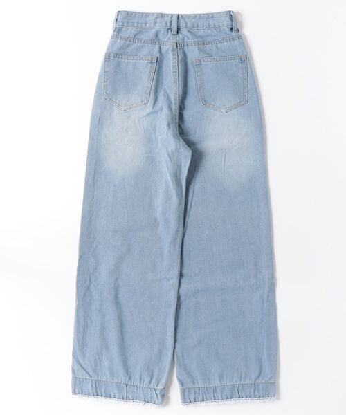center i（センターアイ）の「【美脚見え】裾チェックレースアップリボンワイドデニムパンツ（デニムパンツ・レディース・ブルー・MEDIUM/SMALL）」の5枚目の写真