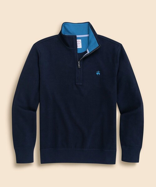 BROOKS BROTHERS(ブルックスブラザーズ)の「コットン フレンチリブ GFロゴ ハーフジップ モックネックプルオーバー(スウェット・メンズ・ネイビー・LARGE/SMALL)」の1枚目の写真