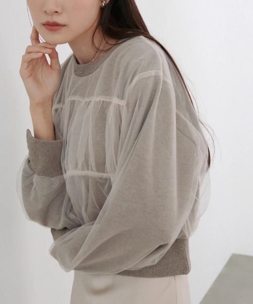 Bab(バブ)の「ショート丈チュールレイヤードスウェット(その他トップス・レディース・ネイビー/ホワイト/ブラック/ブラウン系その他2・FREE)」の4枚目の写真