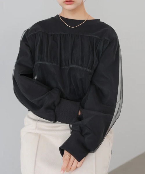 Bab(バブ)の「ショート丈チュールレイヤードスウェット(その他トップス・レディース・ネイビー/ホワイト/ブラック/ブラウン系その他2・FREE)」の3枚目の写真