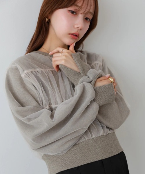 Bab(バブ)の「ショート丈チュールレイヤードスウェット(その他トップス・レディース・ネイビー/ホワイト/ブラック/ブラウン系その他2・FREE)」の13枚目の写真