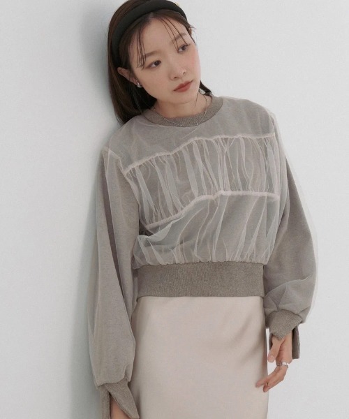 Bab(バブ)の「ショート丈チュールレイヤードスウェット(その他トップス・レディース・ネイビー/ホワイト/ブラック/ブラウン系その他2・FREE)」の6枚目の写真