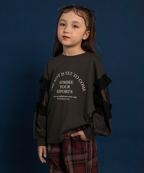 BRANSHES(ブランシェス)の「【WEB限定】チュール切替長袖Tシャツ(Tシャツ/カットソー・キッズ・ブラウン/チャコールグレー/グレー・110/100/150/140/130/120)」の2枚目の写真