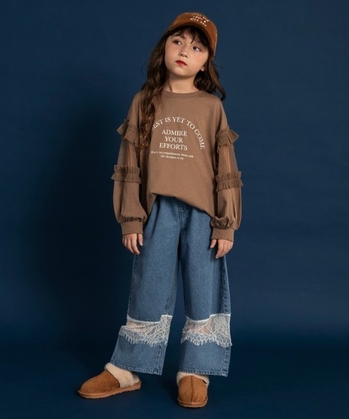 BRANSHES(ブランシェス)の「【WEB限定】チュール切替長袖Tシャツ(Tシャツ/カットソー・キッズ・ブラウン/チャコールグレー/グレー・110/100/150/140/130/120)」の5枚目の写真
