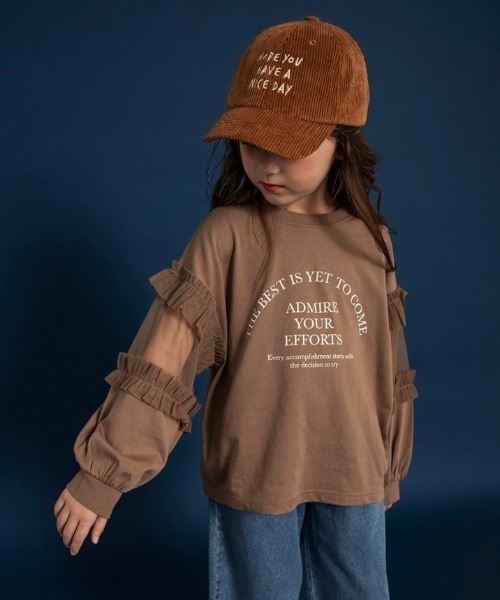 BRANSHES(ブランシェス)の「【WEB限定】チュール切替長袖Tシャツ(Tシャツ/カットソー・キッズ・ブラウン/チャコールグレー/グレー・110/100/150/140/130/120)」の9枚目の写真