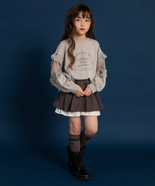 BRANSHES(ブランシェス)の「【WEB限定】チュール切替長袖Tシャツ(Tシャツ/カットソー・キッズ・ブラウン/チャコールグレー/グレー・110/100/150/140/130/120)」の13枚目の写真