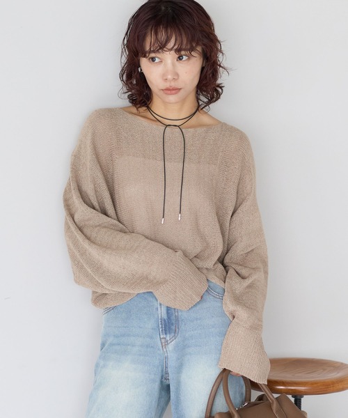 gossara(ゴサラ)の「【gossara 大人の抜け感】ボートネッククロップドニット(ニット/セーター・レディース・モカ/ブラック/カーキ/ブラウン・FREE)」の1枚目の写真