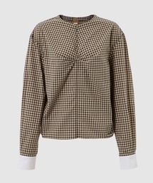 CHECKED POPLIN / フロントギャザーブラウス