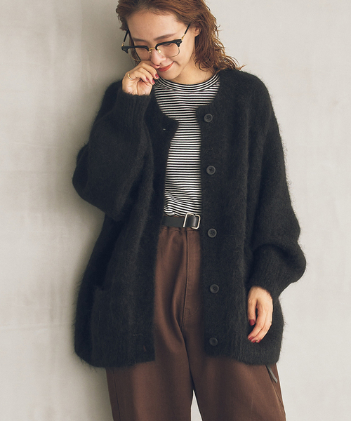 Spick & Span(スピックアンドスパン)の「《40周年 / 》S.SHIORI*S アルパカ混カーディガン(カーディガン/ボレロ・レディース・ピンク系その他/ブラック・38)」の1枚目の写真