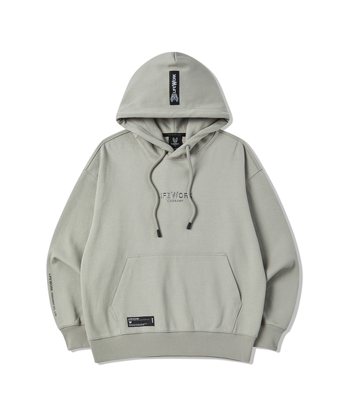 LIFE WORK(ライフワーク)の「ダブルフェイス素材 高周波加工 オーバーサイズ フードTシャツ(パーカー・メンズ・ブラック/グレー・MEDIUM/LARGE)」の1枚目の写真