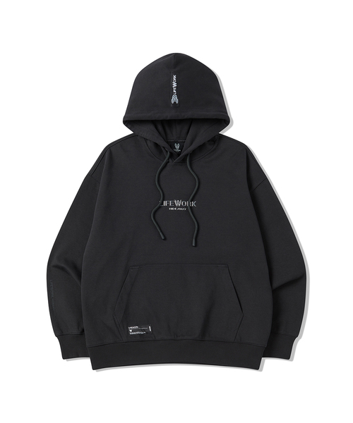 LIFE WORK(ライフワーク)の「ダブルフェイス素材 高周波加工 オーバーサイズ フードTシャツ(パーカー・メンズ・ブラック/グレー・MEDIUM/LARGE)」の2枚目の写真