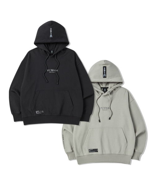 LIFE WORK(ライフワーク)の「ダブルフェイス素材 高周波加工 オーバーサイズ フードTシャツ(パーカー・メンズ・ブラック/グレー・MEDIUM/LARGE)」の4枚目の写真