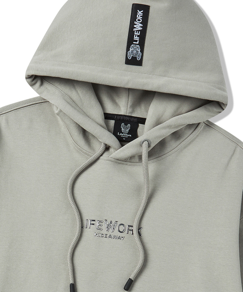 LIFE WORK(ライフワーク)の「ダブルフェイス素材 高周波加工 オーバーサイズ フードTシャツ(パーカー・メンズ・ブラック/グレー・MEDIUM/LARGE)」の5枚目の写真
