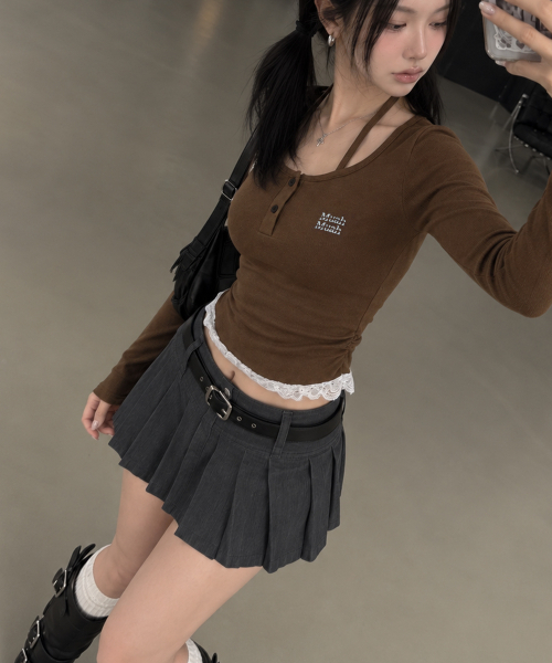 muahmuah（ムーアムーア）の「レース配色ホルターネックTシャツ[ブラウン]（Tシャツ/カットソー・レディース・その他・FREE）」の3枚目の写真