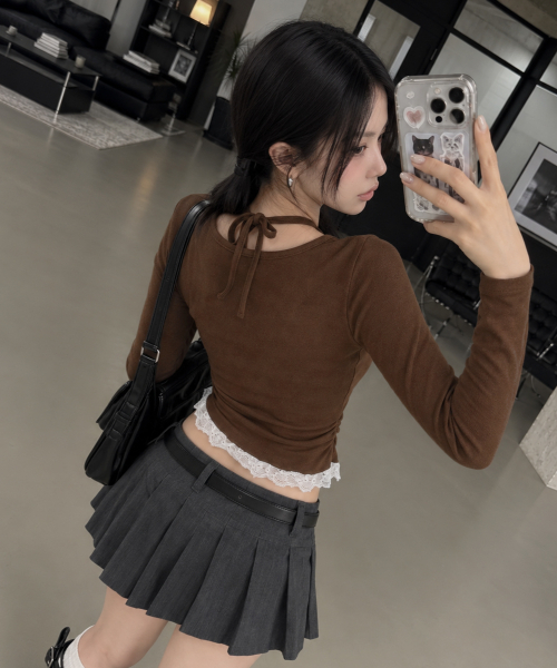 muahmuah（ムーアムーア）の「レース配色ホルターネックTシャツ[ブラウン]（Tシャツ/カットソー・レディース・その他・FREE）」の4枚目の写真