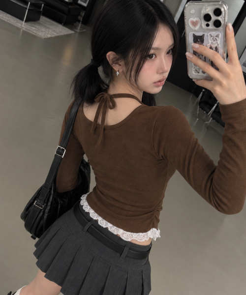 muahmuah（ムーアムーア）の「レース配色ホルターネックTシャツ[ブラウン]（Tシャツ/カットソー・レディース・その他・FREE）」の5枚目の写真