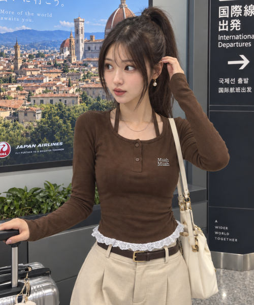 muahmuah（ムーアムーア）の「レース配色ホルターネックTシャツ[ブラウン]（Tシャツ/カットソー・レディース・その他・FREE）」の6枚目の写真