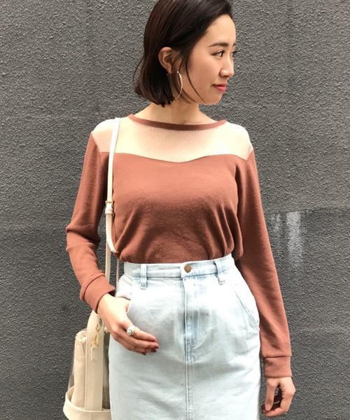 mystic（ミスティック）の「チュール切替プルオーバー（Tシャツ/カットソー・レディース・ネイビー/グレー/オフホワイト/キャメル/ブラック・ﾌﾘ-）」の5枚目の写真