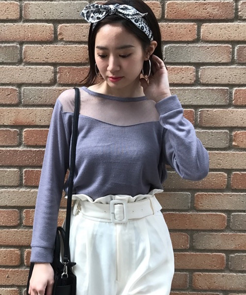 mystic（ミスティック）の「チュール切替プルオーバー（Tシャツ/カットソー・レディース・ネイビー/グレー/オフホワイト/キャメル/ブラック・ﾌﾘ-）」の3枚目の写真