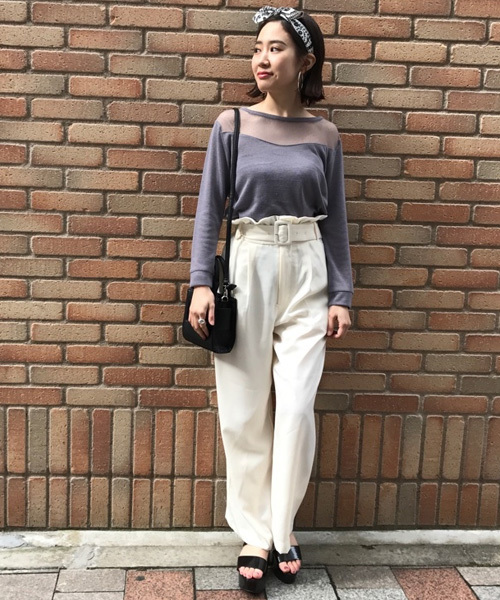 mystic（ミスティック）の「チュール切替プルオーバー（Tシャツ/カットソー・レディース・ネイビー/グレー/オフホワイト/キャメル/ブラック・ﾌﾘ-）」の7枚目の写真