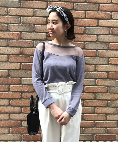 mystic（ミスティック）の「チュール切替プルオーバー（Tシャツ/カットソー・レディース・ネイビー/グレー/オフホワイト/キャメル/ブラック・ﾌﾘ-）」の6枚目の写真