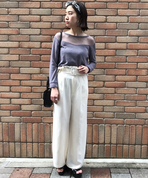 mystic（ミスティック）の「チュール切替プルオーバー（Tシャツ/カットソー・レディース・ネイビー/グレー/オフホワイト/キャメル/ブラック・ﾌﾘ-）」の8枚目の写真