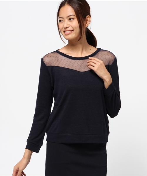 mystic（ミスティック）の「チュール切替プルオーバー（Tシャツ/カットソー・レディース・ネイビー/グレー/オフホワイト/キャメル/ブラック・ﾌﾘ-）」の4枚目の写真