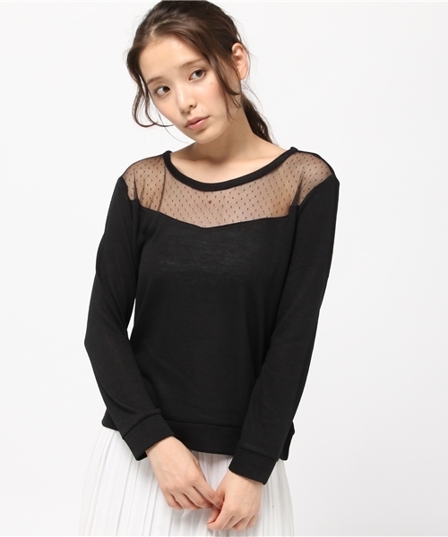 mystic（ミスティック）の「チュール切替プルオーバー（Tシャツ/カットソー・レディース・ネイビー/グレー/オフホワイト/キャメル/ブラック・ﾌﾘ-）」の2枚目の写真