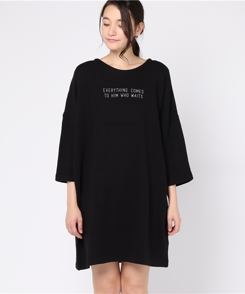 CUBE SUGAR（キューブシュガー）の「引き揃えガーゼ裏毛 ビッグワンピース（ワンピース・レディース・グレー/ナチュラル/ブラック/ベージュ・M）」の5枚目の写真